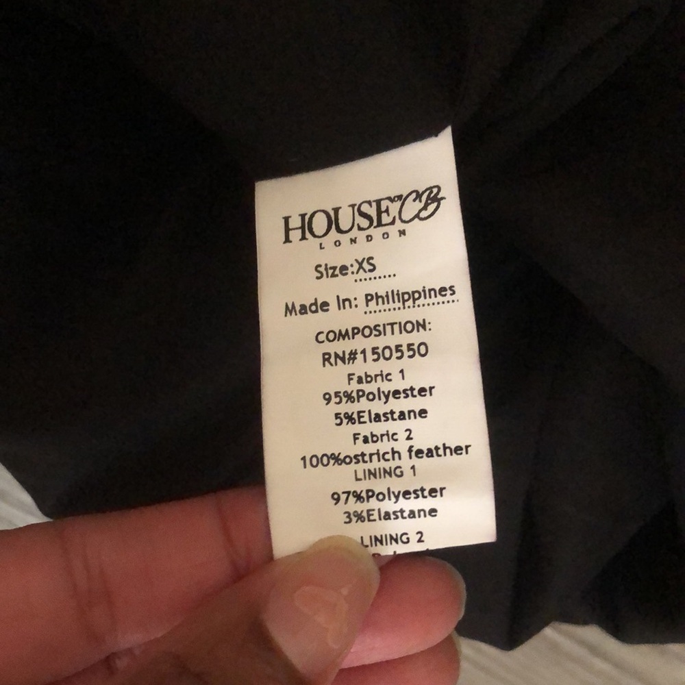 House of cb London Bianca  chic black feather top strapless fitted dress size XS - Picture 7 of 7